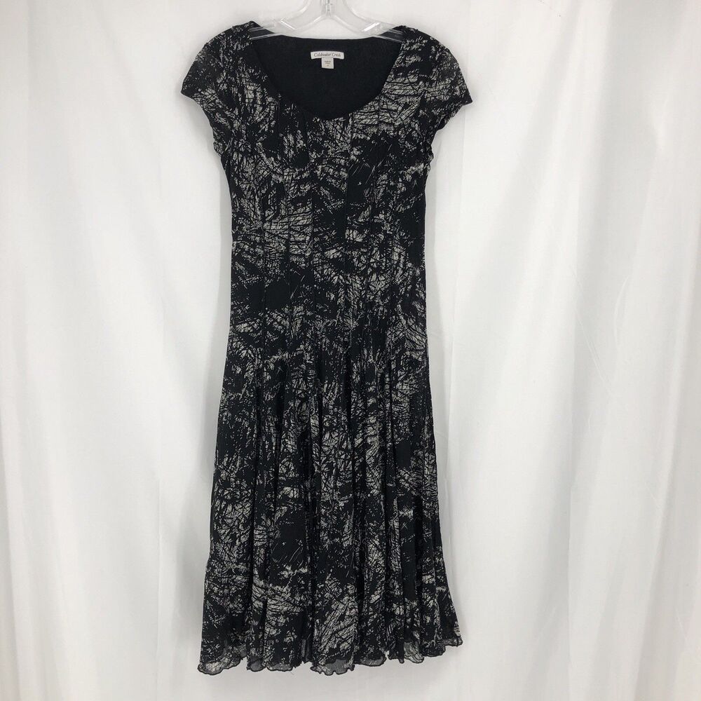 Coldwater Creek Black White Mesh Maxi Dress Short Sleeve Lined Size 4